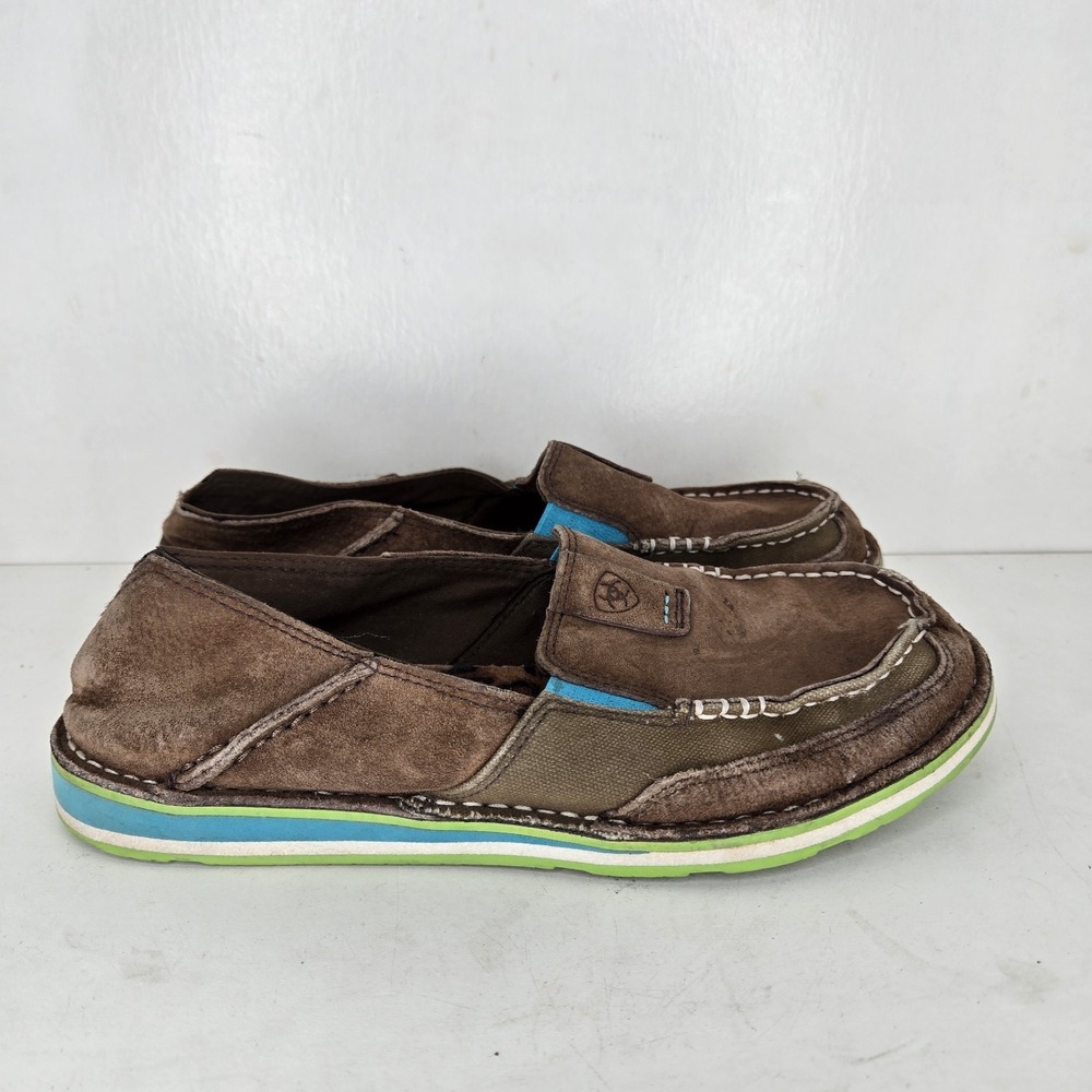 Ariat Brown Suede Casual Slip-On Flats with Blue and Lime Accents